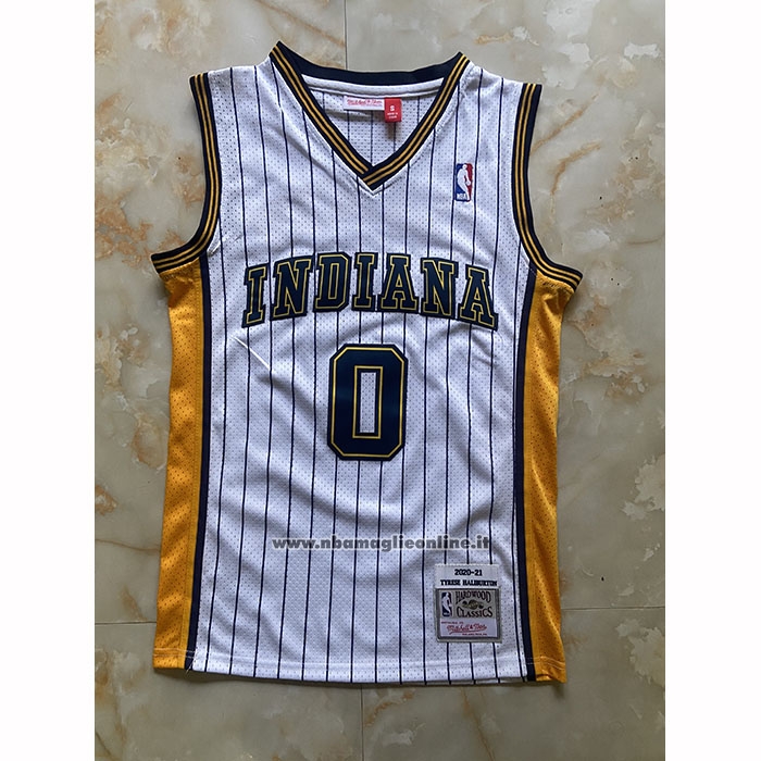 Maglia Indiana Pacers Tyrese Haliburton No 0 Mitchell & Ness 2020-21 Bianco
